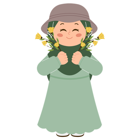 Jolie fille hijab faisant du jardinage  Illustration