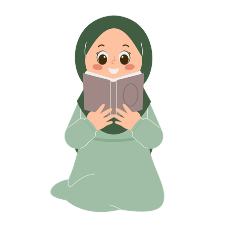 Jolie fille hijab lisant un livre de coran  Illustration