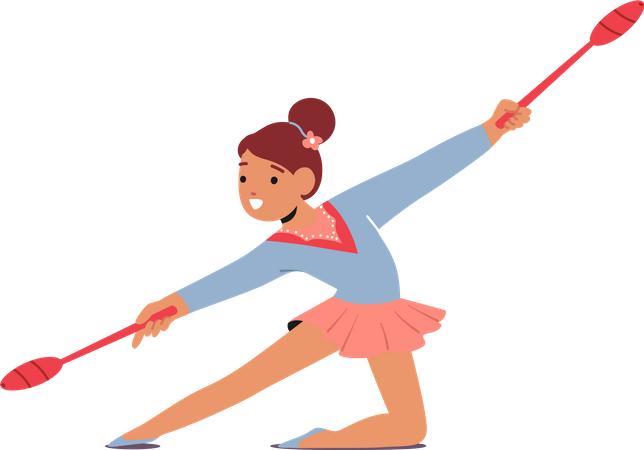 Une jolie jeune fille gymnaste virevolte et se déplace avec élégance  Illustration