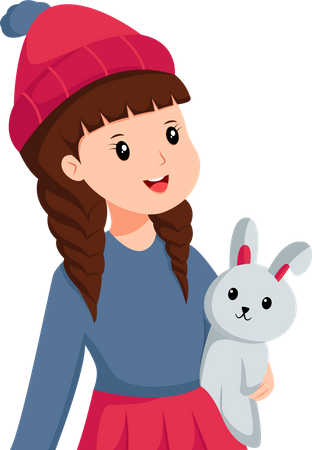 Jolie petite fille avec lapin  Illustration