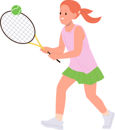 Petite fille mignonne jouant au grand tennis  Illustration