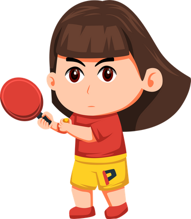 Jolie petite fille jouant au tennis de table  Illustration