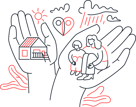 Migration mother and daughter sitting on palm  Illustration