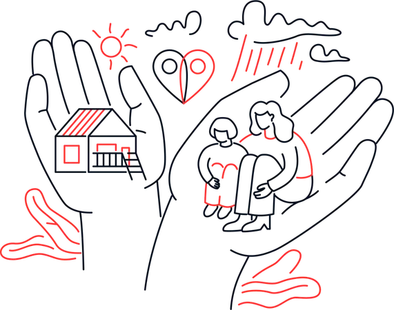 Migration mother and daughter sitting on palm  Illustration