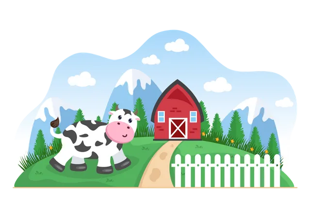 Milchkuh auf dem Bauernhof  Illustration