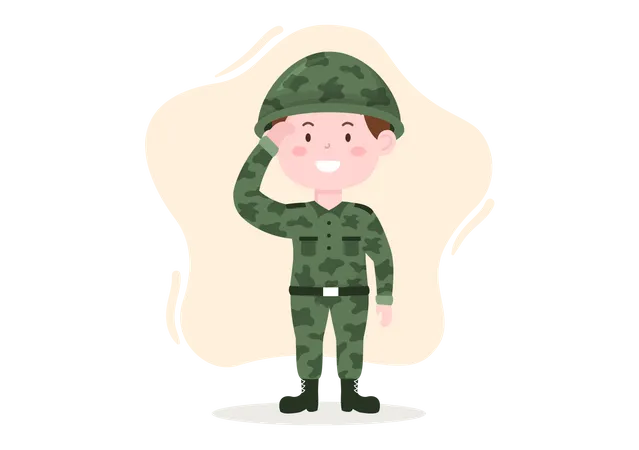 Modele De Force Militaire Dessine A La Main Dessin Anime Mignon Illustration Plate Avec Soldat Arme Char Ou Equipement Lourd De Protection Illustration