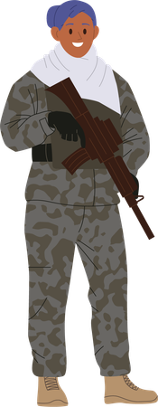 Militaire, femme, soldat, tenue, fusil  Illustration