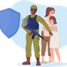 soldier protecting people illustration