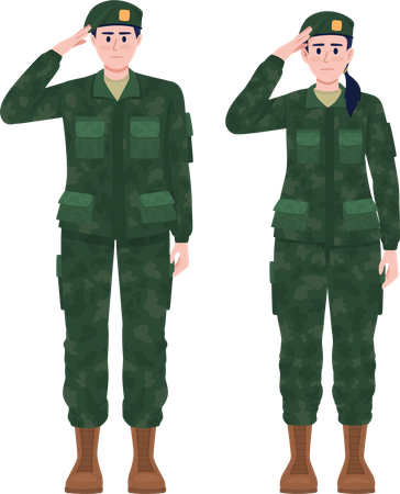 Militar e mulher uniformizados  Ilustração