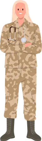 Médica militar vestindo uniforme e estetoscópio  Ilustração