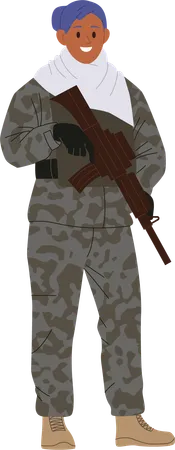 Soldado militar segurando rifle  Ilustração