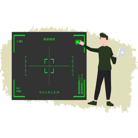 Militar olhando para a tela do radar  Ilustração