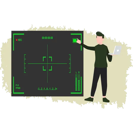 Militar olhando para a tela do radar  Ilustração