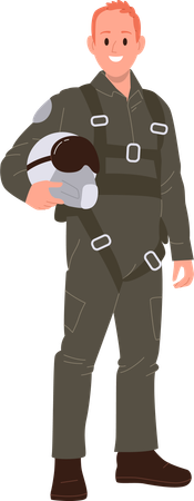 Piloto militar de la fuerza aérea con uniforme y casco  Ilustración