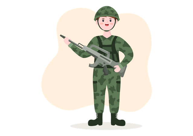 Militar segurando rifa  Ilustração