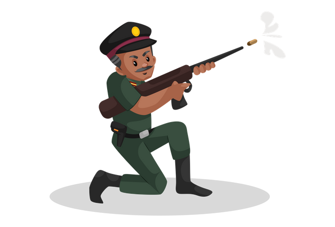 Homem do exército usando rifle na guerra  Ilustração