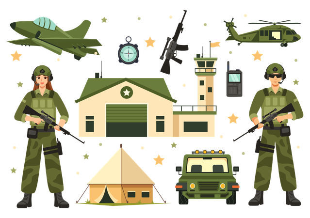 Militärangehörige schützen Bürger  Illustration