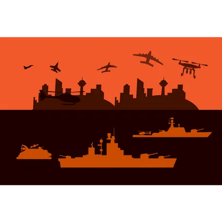 Militärboote sind im Meer  Illustration