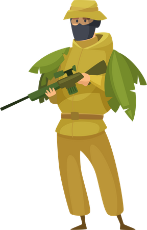 Military fighter wearing ghillie suit Illustration