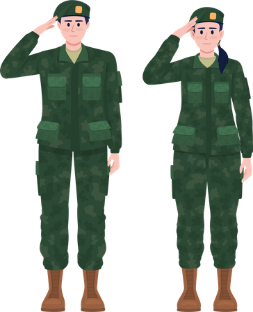 Military man and woman in uniforms  Illustration