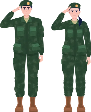 Military man and woman in uniforms  Illustration