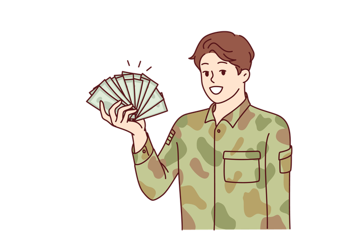 Military man earns money  Illustration