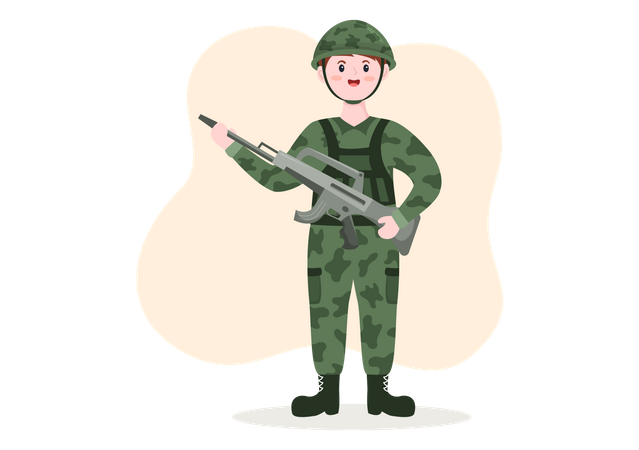 Military man holding raffle  Illustration