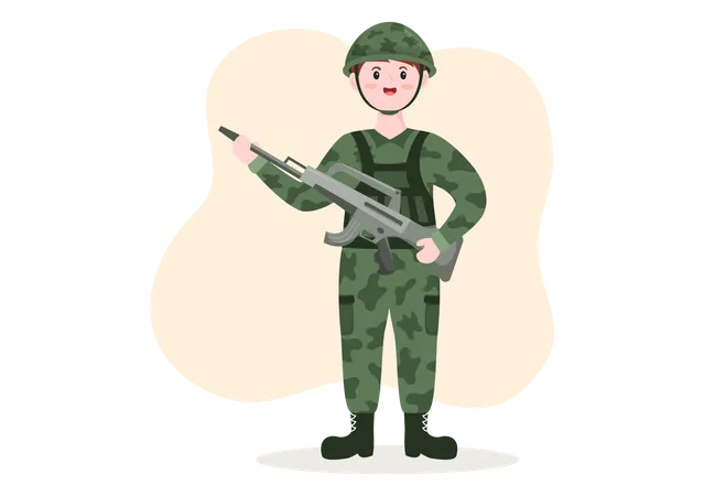 Military man holding raffle  Illustration