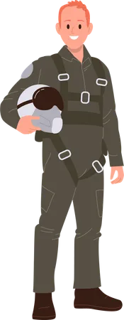 Military man pilot of air force wearing uniform holding helmet  Illustration
