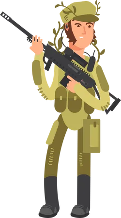Military Man With Weapons Illustration
