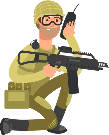 Military Man With Weapons Illustration