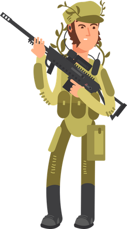 Military Man With Weapons  Illustration