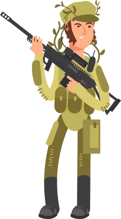 Military Man With Weapons  Illustration