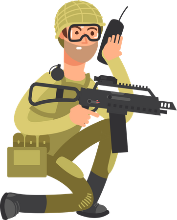 Military Man With Weapons  Illustration