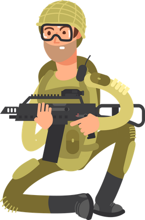 Military Officer Holding Weapons Illustration