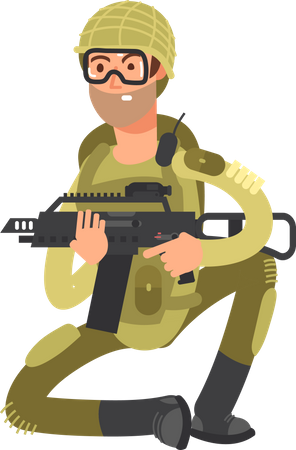 Military Officer Holding Weapons  Illustration