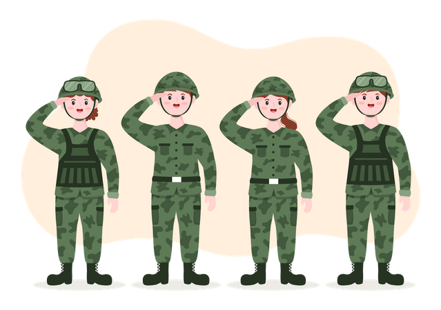 Military team giving salute together  Illustration