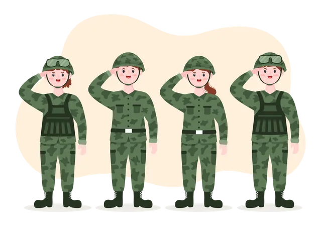 Military team giving salute together  Illustration