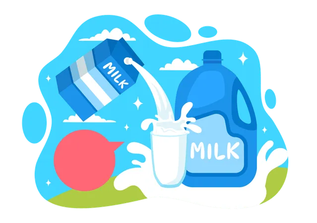 Milk package and milk glass  イラスト