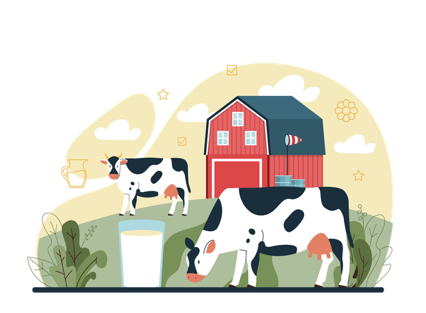 Milkmaid milking cow  Illustration