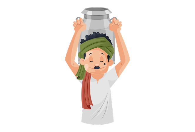 Milkman holding a container on his shoulder Illustration