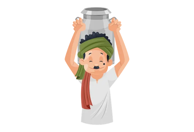 Milkman holding a container on his shoulder Illustration
