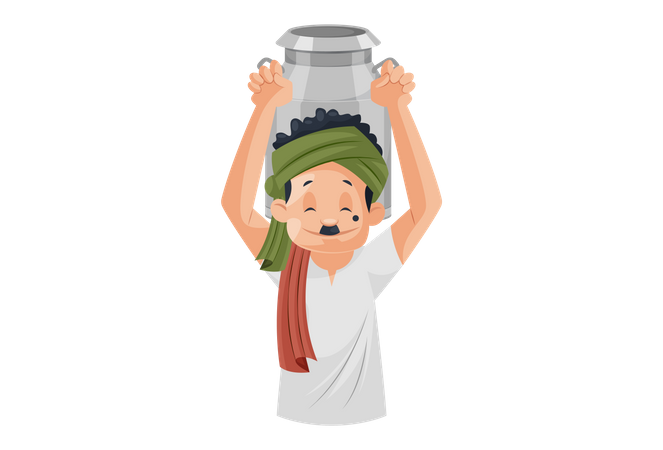 Milkman holding a container on his shoulder  Illustration