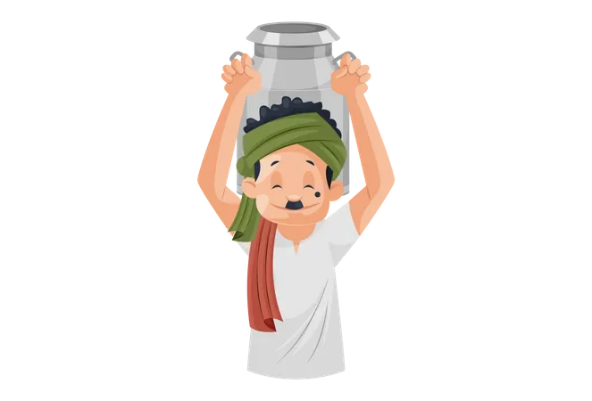 Milkman holding a container on his shoulder  Illustration