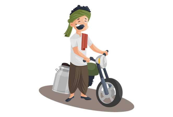 Milkman is going for selling milk on motorbike  Illustration