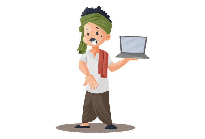 Milkman is holding a laptop in hand Illustration