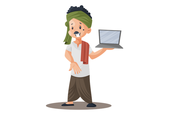 Milkman is holding a laptop in hand  Illustration