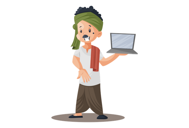 Milkman is holding a laptop in hand  Illustration