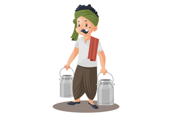 Milkman is holding milk containers in both hands Illustration