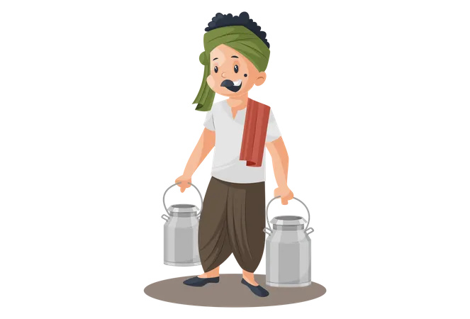Milkman is holding milk containers in both hands Illustration